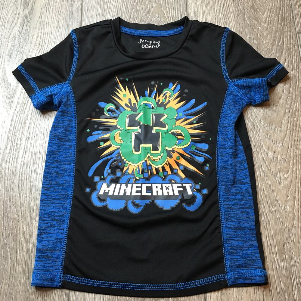 Jumping Beans Active Boys SS Minecraft Graphic Print Tee Shirt Blue Black 4T